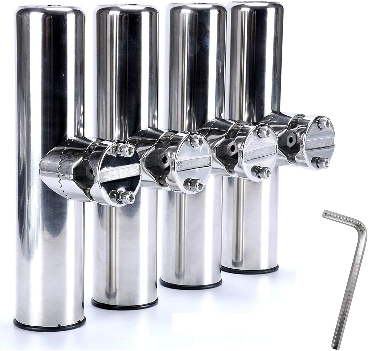 Fishing Rod Holder - ステンレスクランプロッドホルダー スチールマウント釣り竿ホルダー 調節可能なカヤックレールロッドホルダー カヤック釣り用ボート 4個
