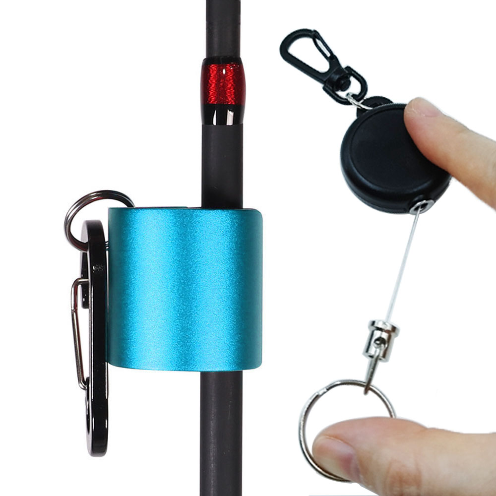 Fishing Rod Fly - ウェアラブル釣り竿クリップ（ジンガーリトラクター付き）ポータブルハンズフリーフライフィッシングポールホルダー（キーチェーン付き）
