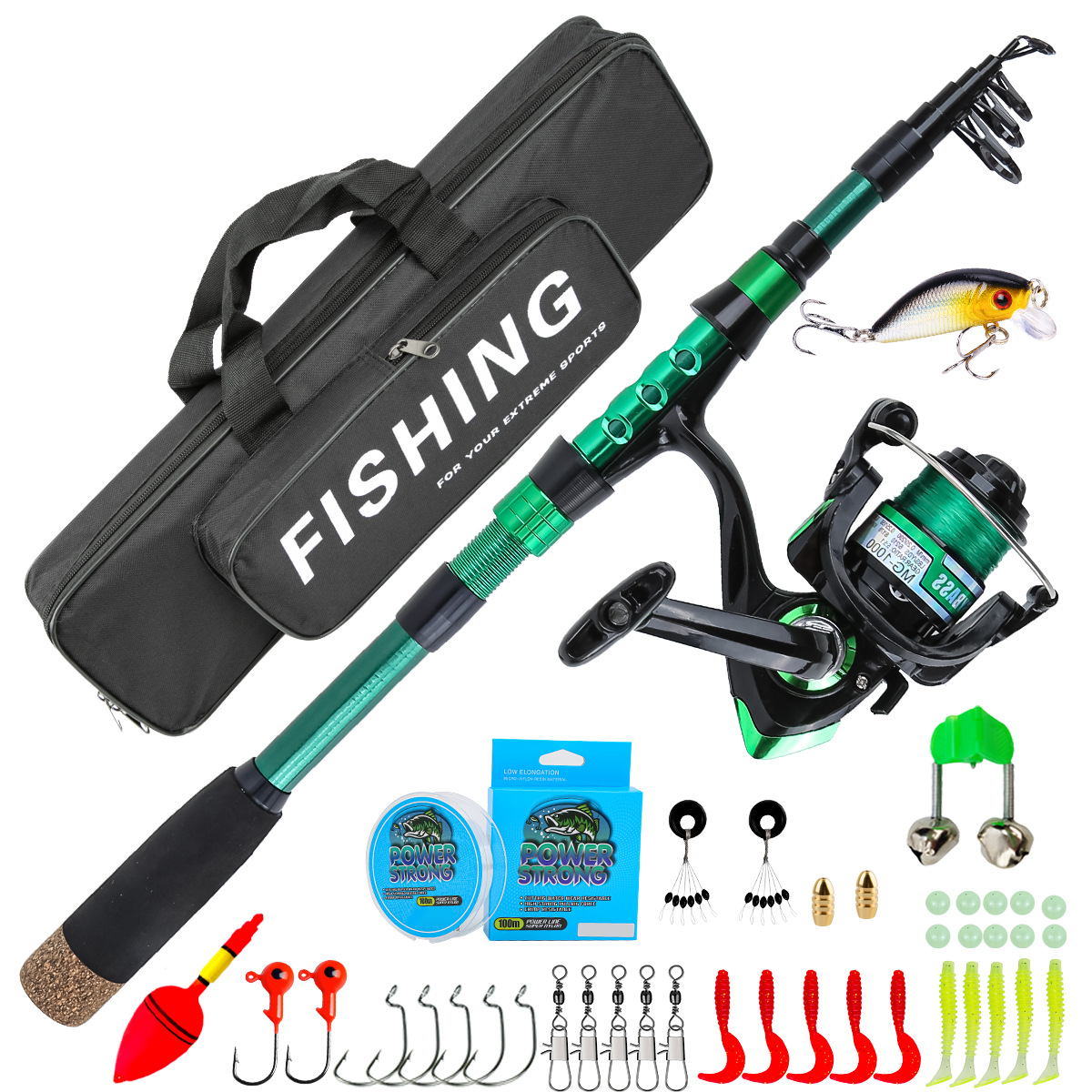 Fishing Rod Carbon Fiber - 1.8メートルグリーンカーボンファイバーテレスコピックルアーシーロッドコンボオールインワン釣り道具セット、収納ボックス付き完全釣り具セット
