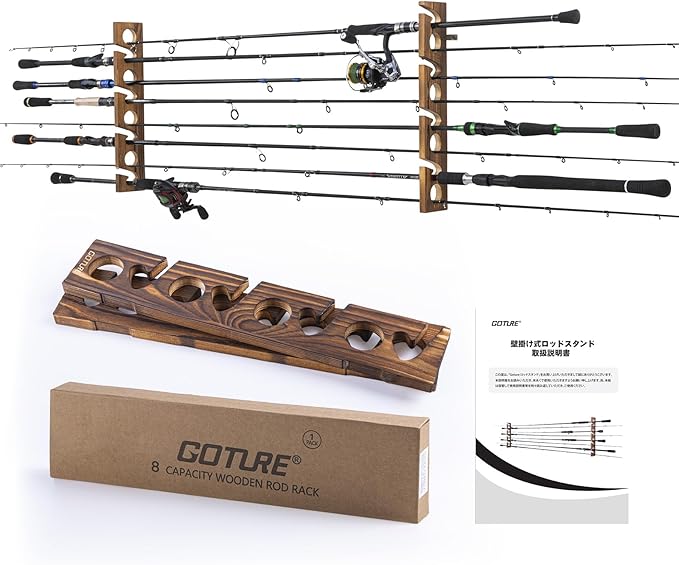 Goture 木製釣竿ホルダー 8 穴ロッド壁収納ブラケット - Fishing Rod Rack のレビューと価格